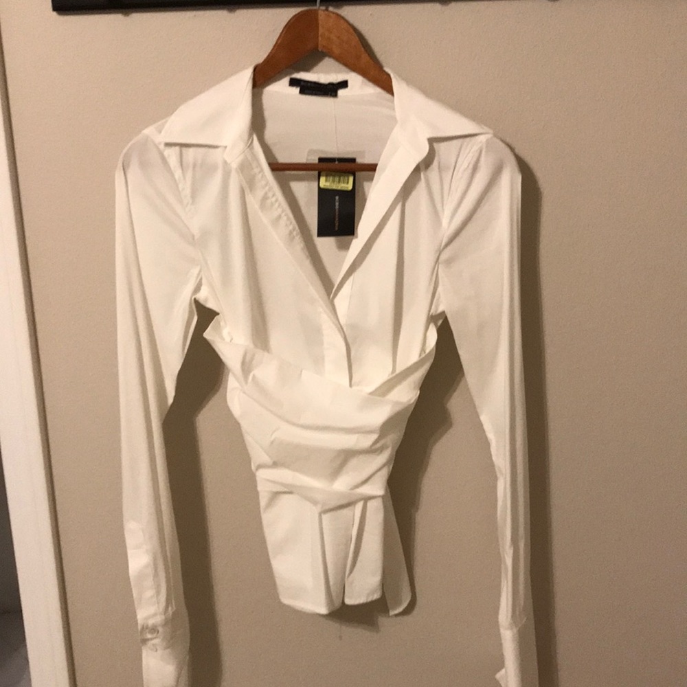 White dress shirt with obi-style wrap